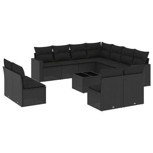 Set Divani da Giardino 12 pz con Cuscini Nero in Polyrattan 3251472