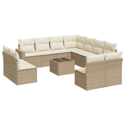 Set Divani da Giardino 12 pz con Cuscini Beige in Polyrattan 3251475