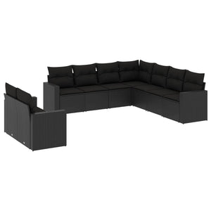 Set Divani da Giardino 9 pz con Cuscini Nero in Polyrattancod mxl 112054