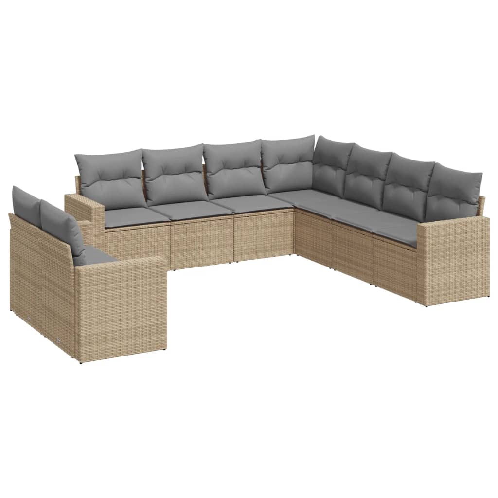 Set Divano da Giardino 9 pz con Cuscini Beige in Polyrattan 3251486