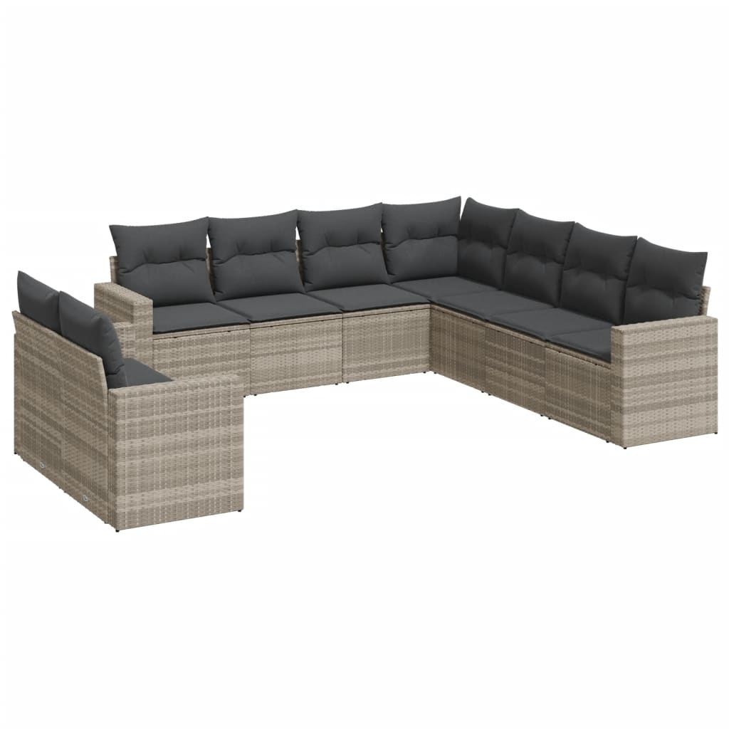 Set Divano da Giardino 9pz con Cuscini Grigio Chiaro Polyrattan 3251489