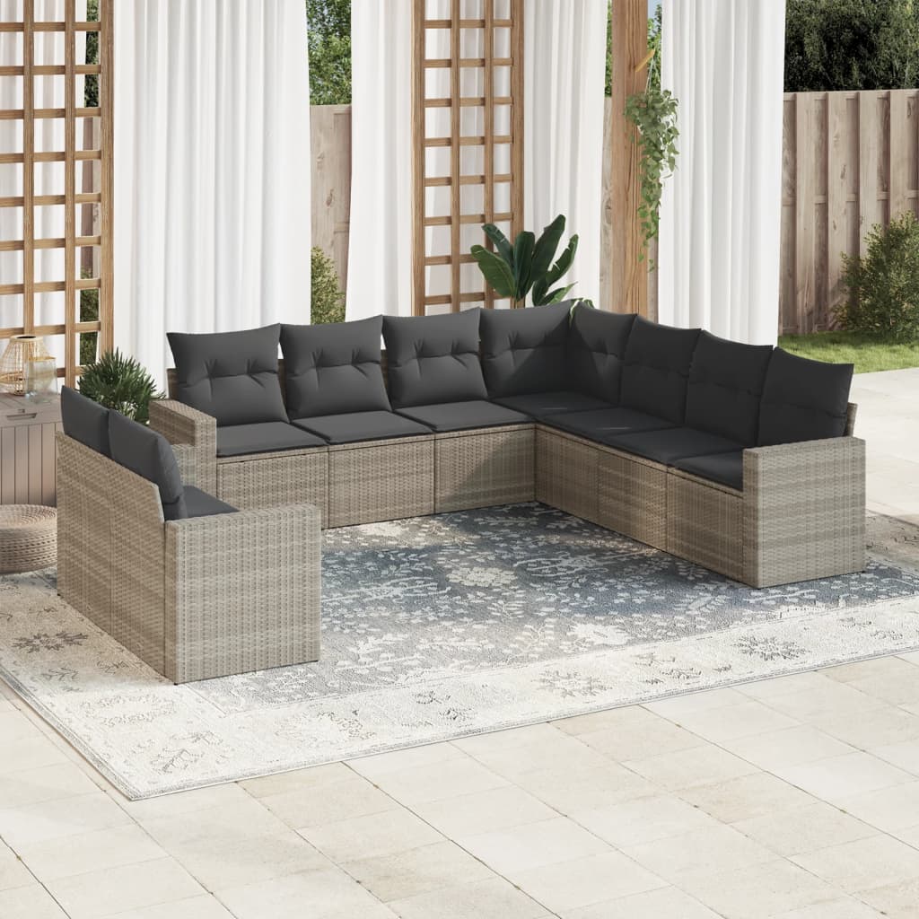 Set Divano da Giardino 9pz con Cuscini Grigio Chiaro Polyrattan 3251489