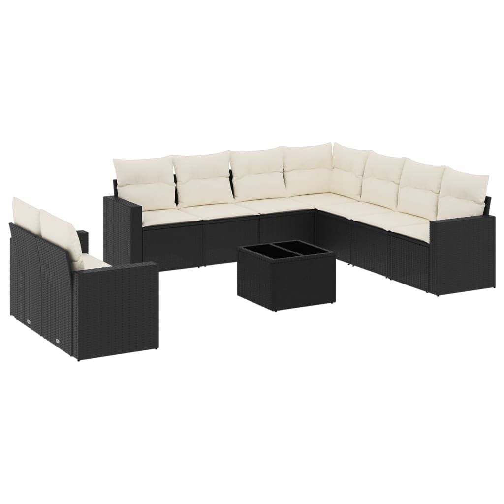 Set Divani da Giardino 10pz con Cuscini in Polyrattan Nero 3251493