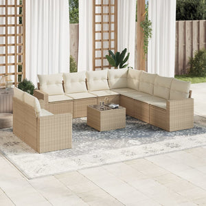 Set Divano da Giardino 10 pz con Cuscini Beige in Polyrattan 3251495