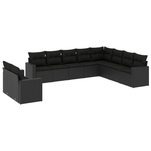 Set Divani da Giardino 10pz con Cuscini in Polyrattan Nero 3251502