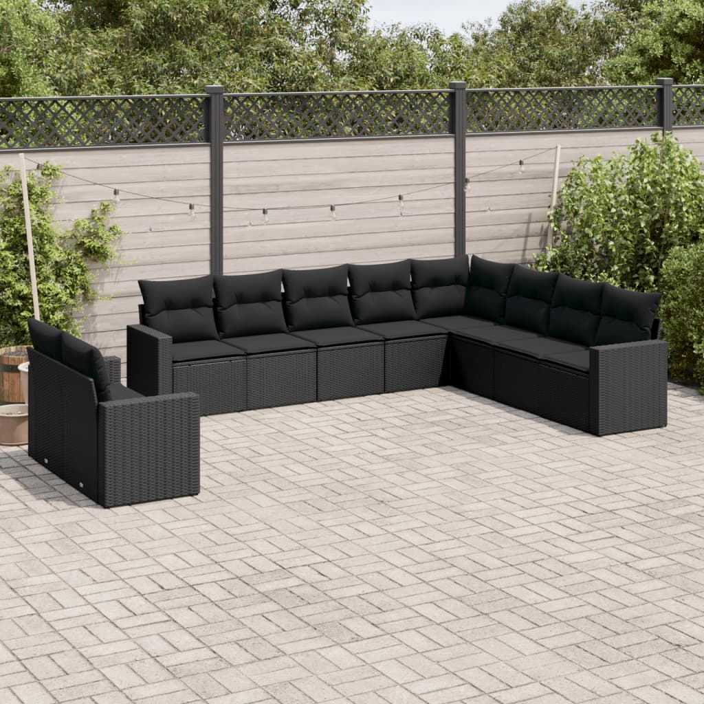 Set Divani da Giardino 10pz con Cuscini in Polyrattan Nero 3251502