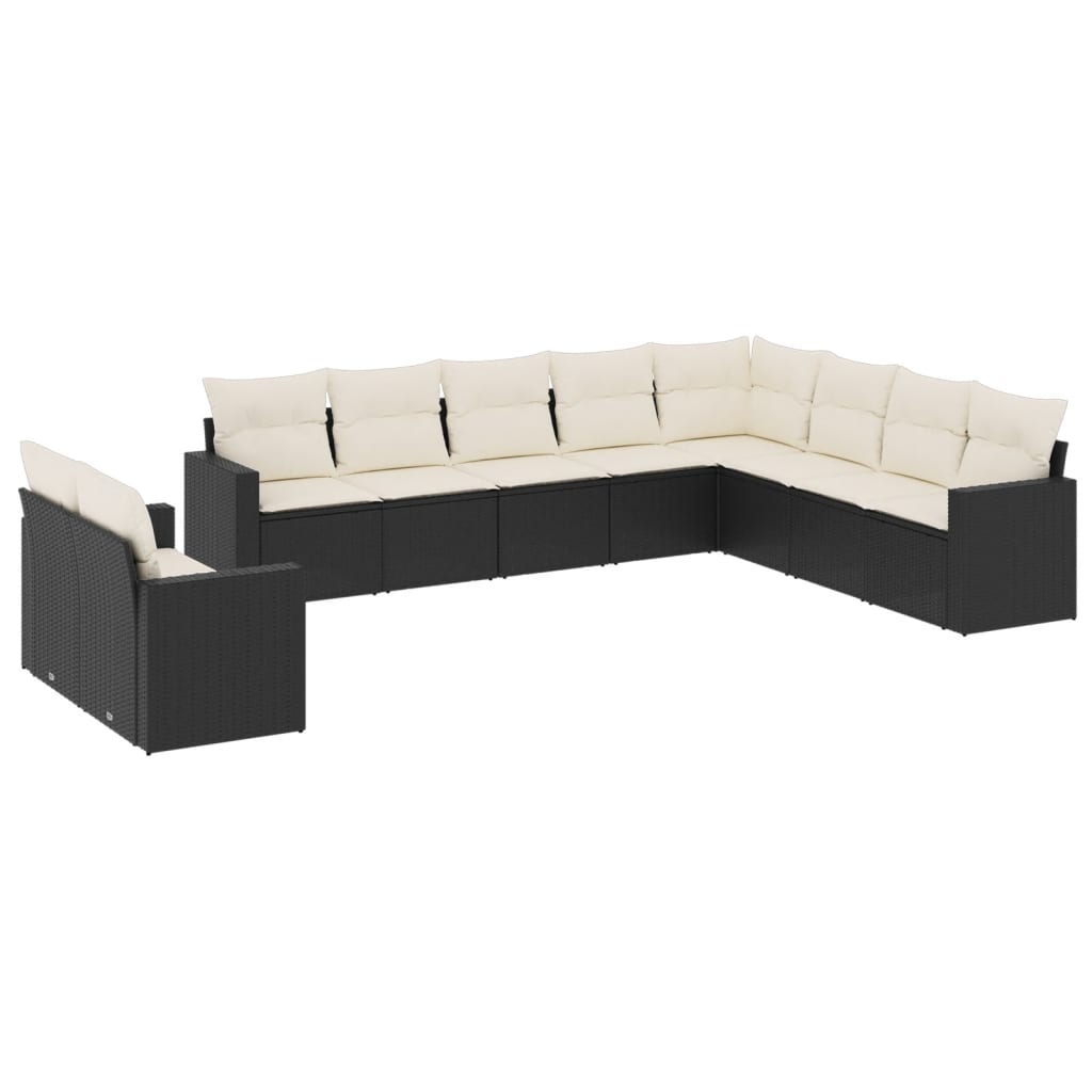 Set Divani da Giardino 10pz con Cuscini in Polyrattan Nero 3251503