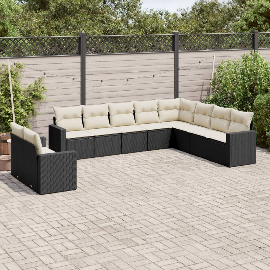 Set Divani da Giardino 10pz con Cuscini in Polyrattan Nero 3251503