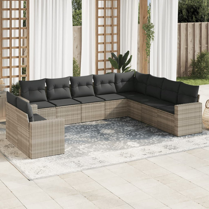 Set Divano Giardino 10 pz con Cuscini Grigio Chiaro Polyrattan 3251509