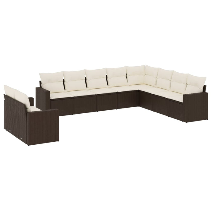 Set Divani da Giardino 10pz con Cuscini in Polyrattan Marrone 3251510