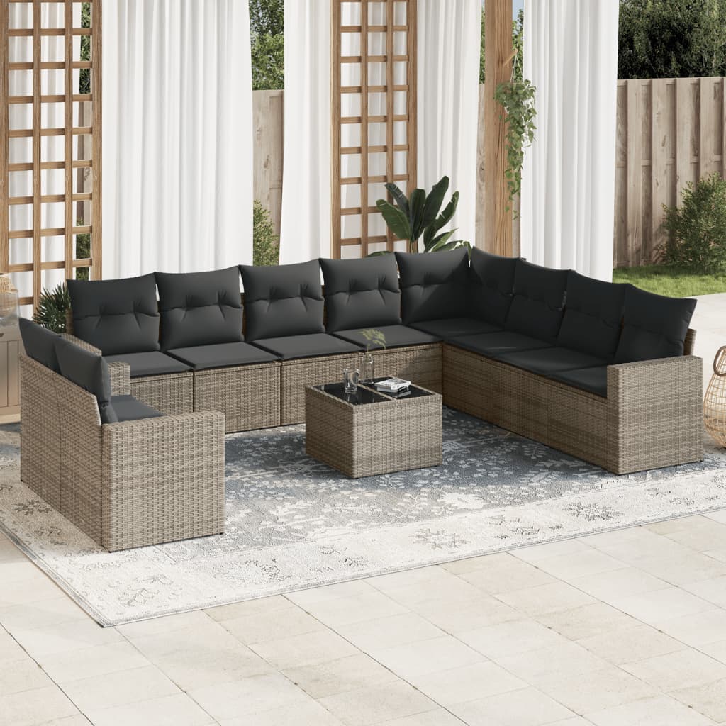 Set Divani da Giardino 11 pz con Cuscini in Polyrattan Grigio 3251517