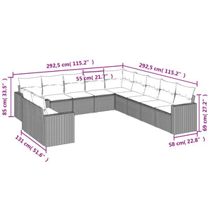 Set Divani da Giardino 11 pz con Cuscini in Polyrattan Grigiocod mxl 88591