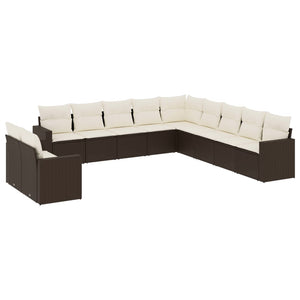 Set Divani da Giardino 11 pz con Cuscini Polyrattan Marrone 3251530