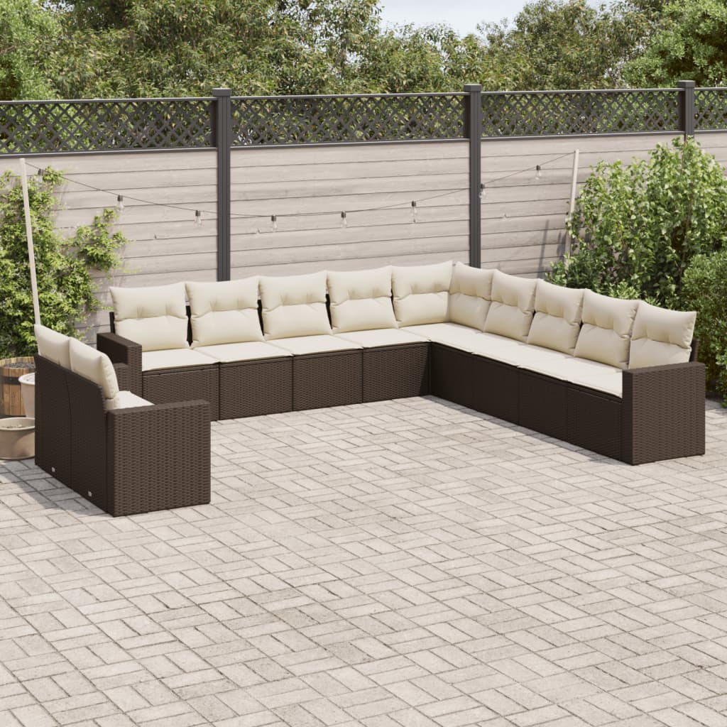 Set Divani da Giardino 11 pz con Cuscini Polyrattan Marronecod mxl 112059