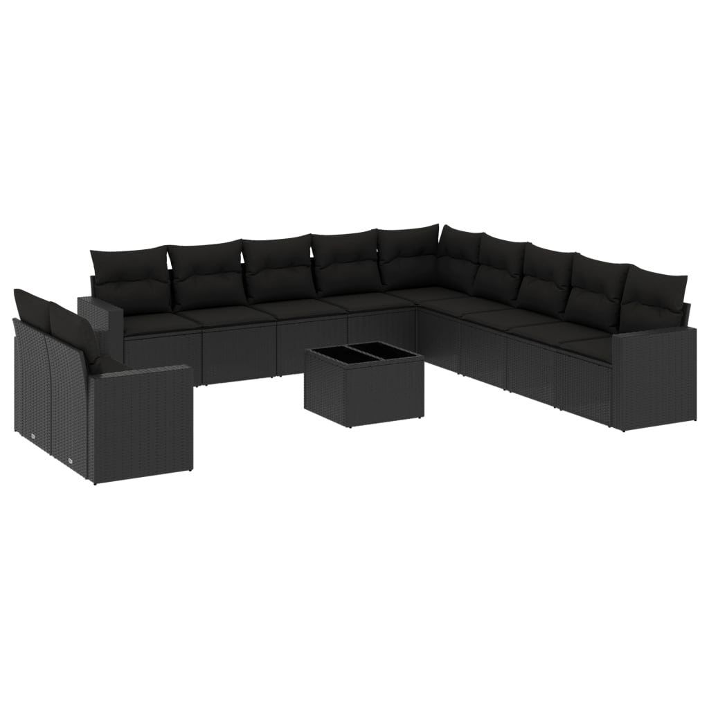 Set Divani da Giardino 12 pz con Cuscini Nero in Polyrattan 3251532