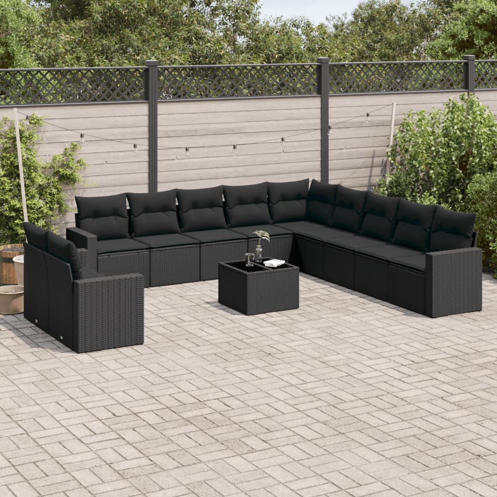 Set Divani da Giardino 12 pz con Cuscini Nero in Polyrattan 3251532