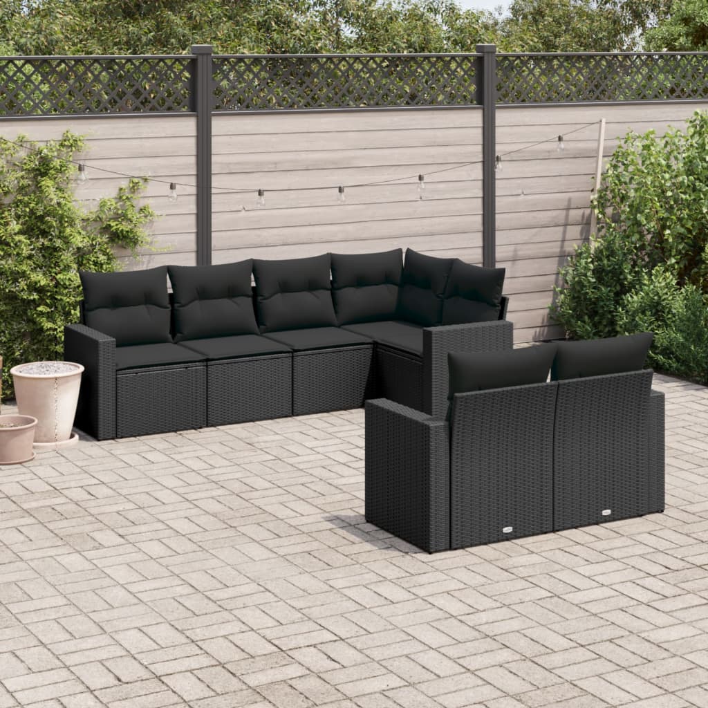 Set Divani da Giardino con Cuscini 7pz Nero Polyrattan 3251542