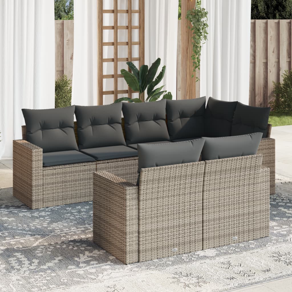 Set Divani da Giardino 7 pz con Cuscini Grigio in Polyrattancod mxl 112636