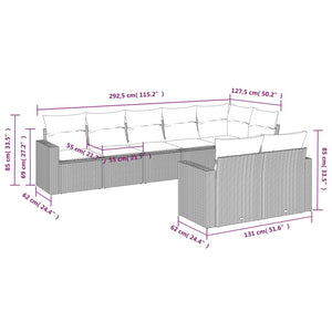 Set Divano da Giardino 8pz con Cuscini Grigio Chiaro Polyrattan 3251559