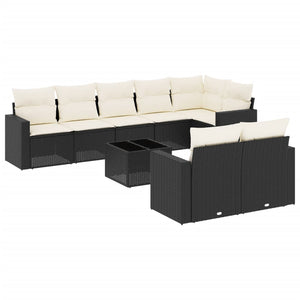 Set Divani da Giardino 9 pz con Cuscini Nero in Polyrattan 3251563