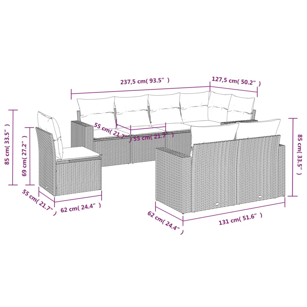 Set Divano da Giardino 8 pz con Cuscini Grigio in Polyrattan 3251577