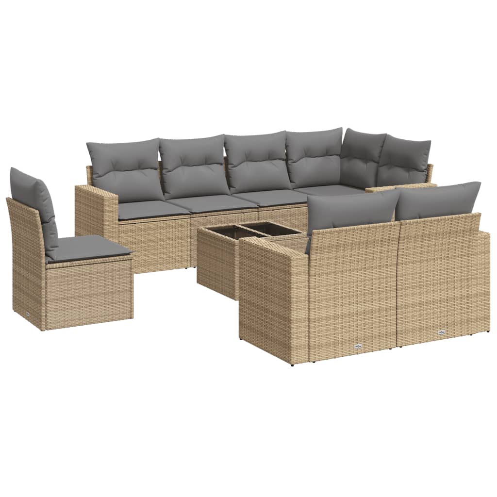 Set Divano da Giardino 9 pz con Cuscini Beige in Polyrattan 3251586