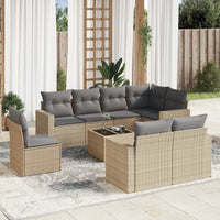 Set Divano da Giardino 9 pz con Cuscini Beige in Polyrattan 3251586