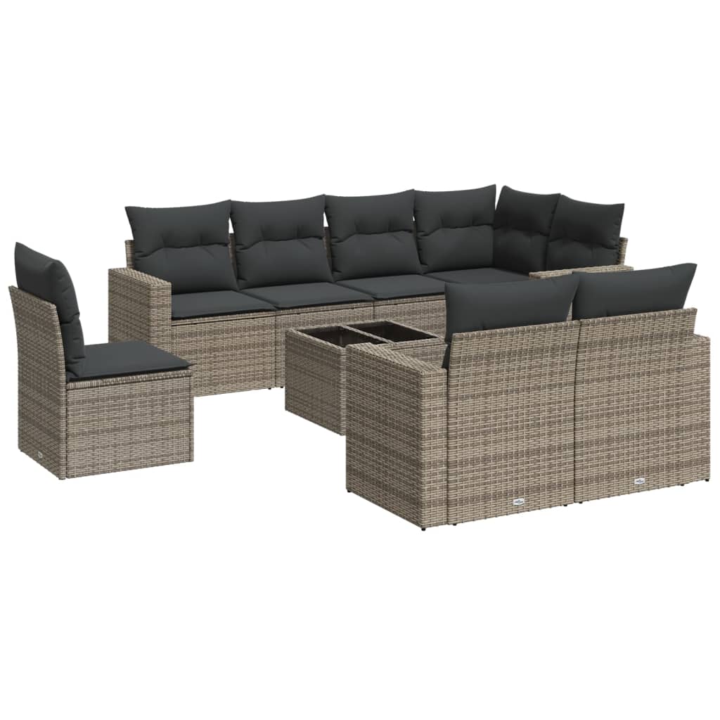 Set Divano da Giardino 9 pz con Cuscini Grigio in Polyrattancod mxl 114570