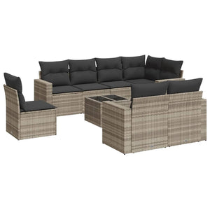 Set Divano da Giardino 9pz con Cuscini Grigio Chiaro Polyrattan 3251589