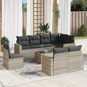 Set Divano da Giardino 9pz con Cuscini Grigio Chiaro Polyrattan 3251589