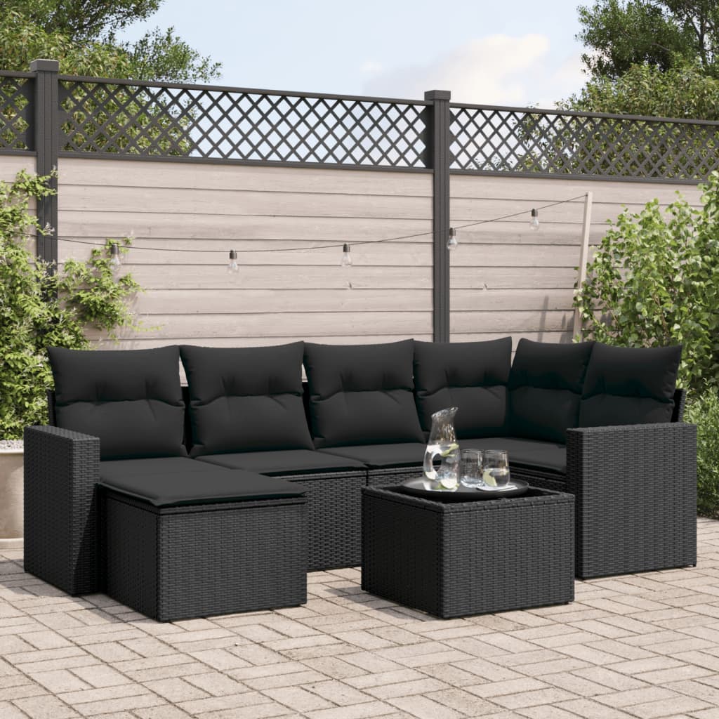 Set Divani da Giardino con Cuscini 7pz Nero Polyrattan 3251602