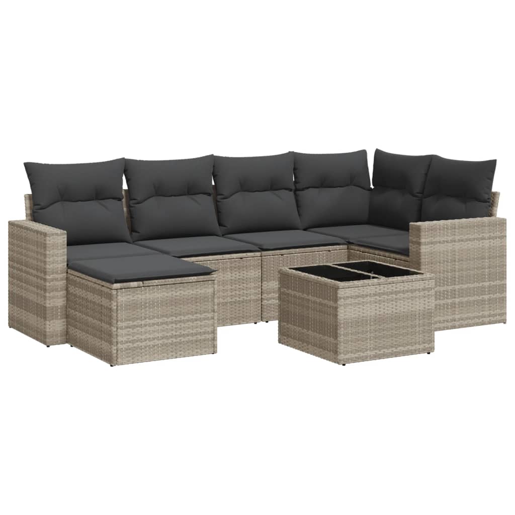 Set Divani da Giardino 7pz con Cuscini Grigio Chiaro Polyrattan 3251609