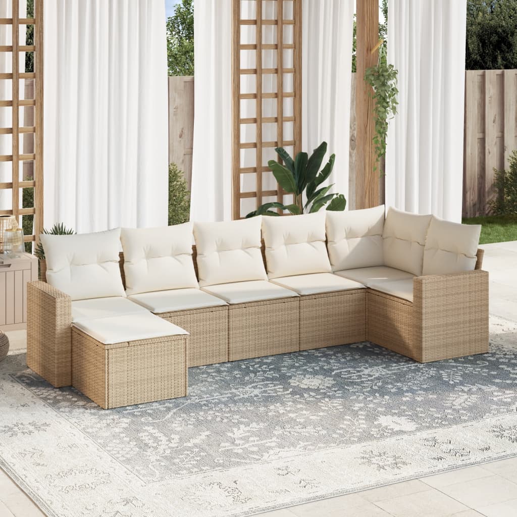 Set Divani da Giardino 7 pz con Cuscini Beige in Polyrattan 3251615