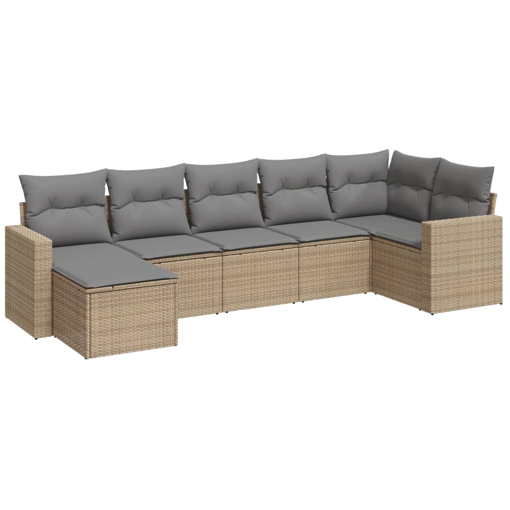 Set Divani da Giardino 7 pz con Cuscini Beige in Polyrattan 3251616