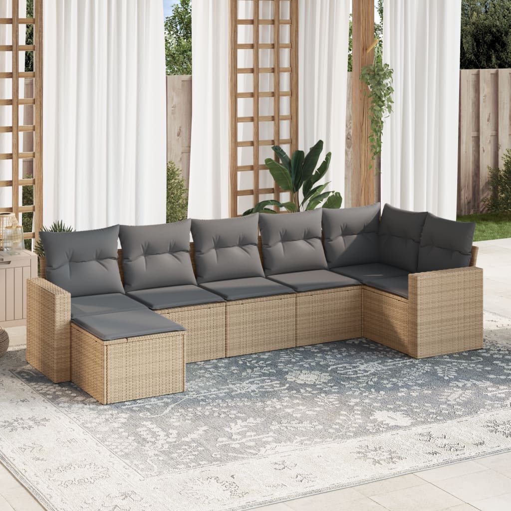 Set Divani da Giardino 7 pz con Cuscini Beige in Polyrattan 3251616