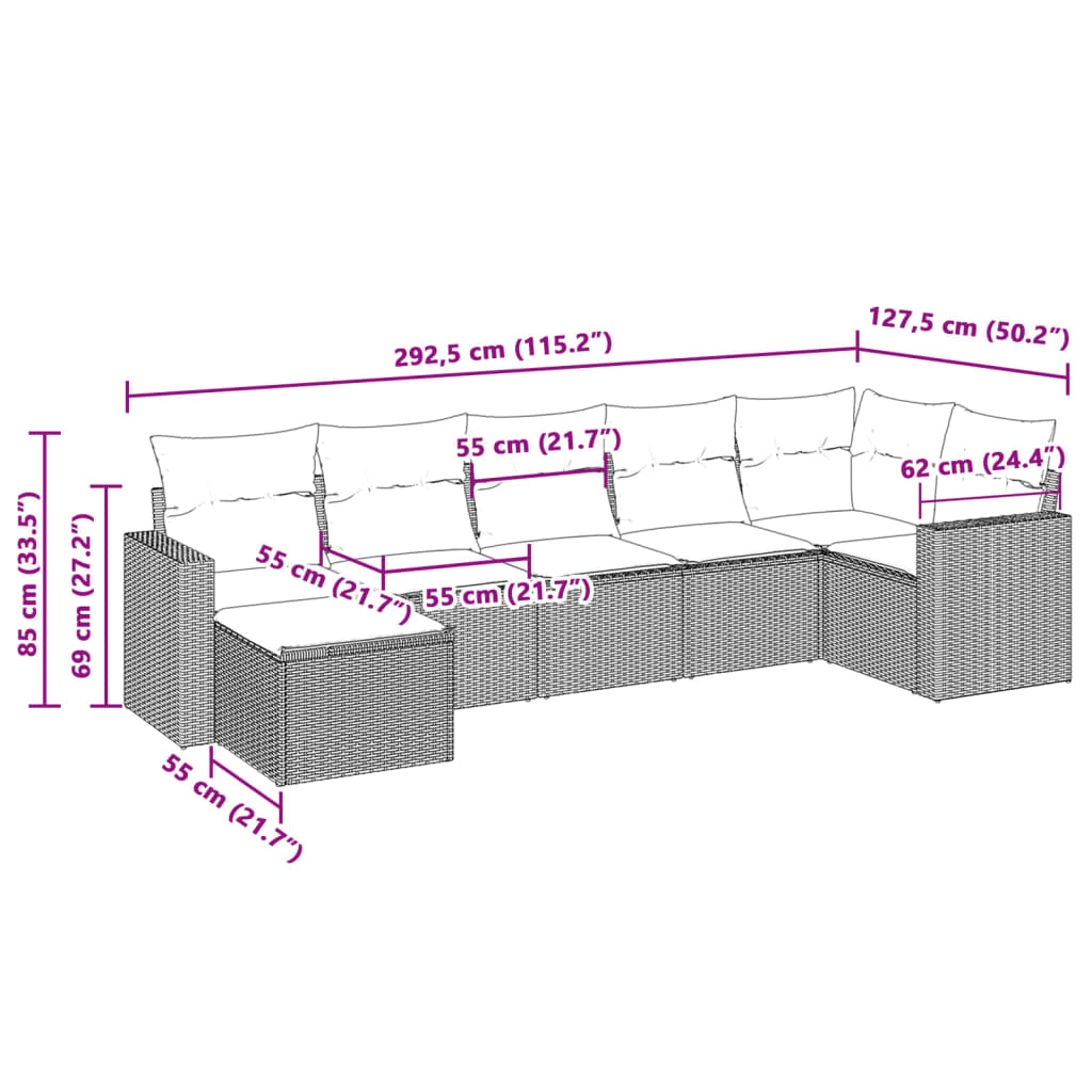 Set Divani da Giardino 7pz con Cuscini Grigio Chiaro Polyrattan 3251619