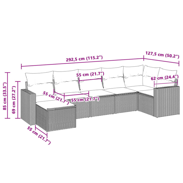 Set Divani da Giardino 7pz con Cuscini Grigio Chiaro Polyrattan 3251619