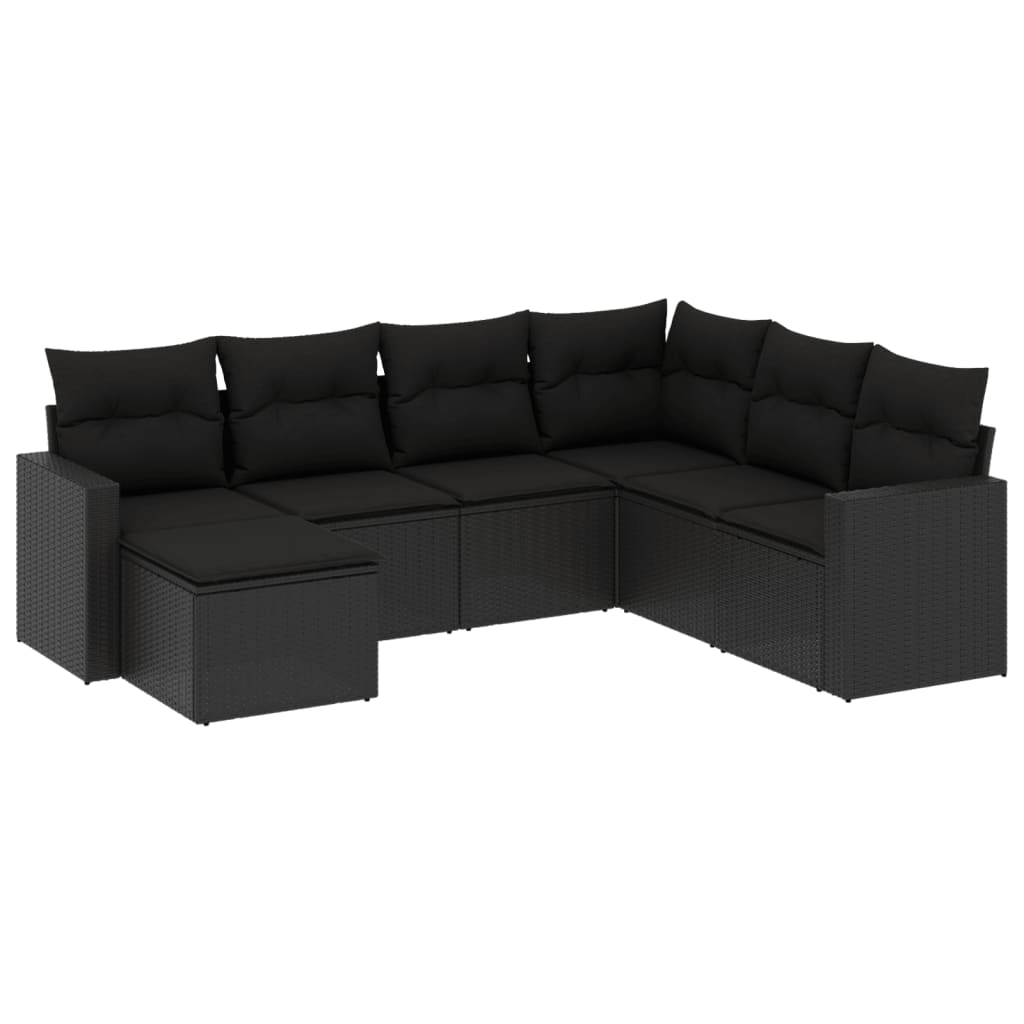 Set Divani da Giardino con Cuscini 7pz Nero Polyrattan 3251632