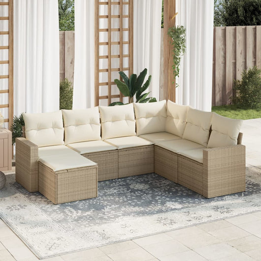 Set Divani da Giardino 7 pz con Cuscini Beige in Polyrattancod mxl 87268