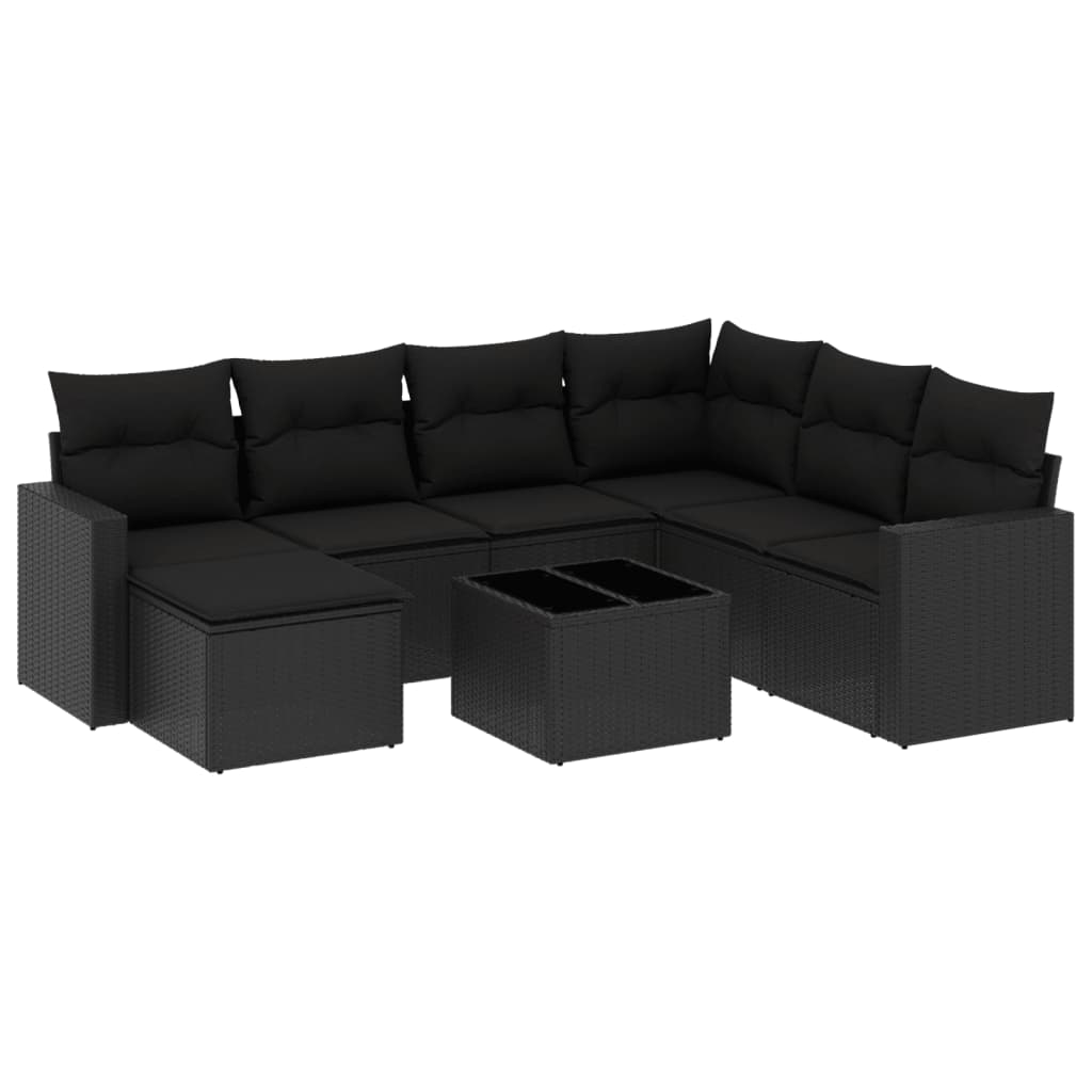 Set Divani da Giardino con Cuscini 8 pz Nero in Polyrattan 3251642