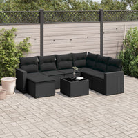 Set Divani da Giardino con Cuscini 8 pz Nero in Polyrattan 3251642