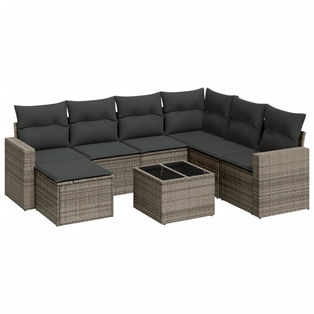 Set Divano da Giardino 8 pz con Cuscini Grigio in Polyrattan 3251647