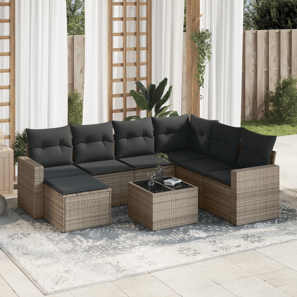 Set Divano da Giardino 8 pz con Cuscini Grigio in Polyrattan 3251647