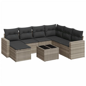 Set Divano da Giardino 8pz con Cuscini Grigio Chiaro Polyrattan 3251649