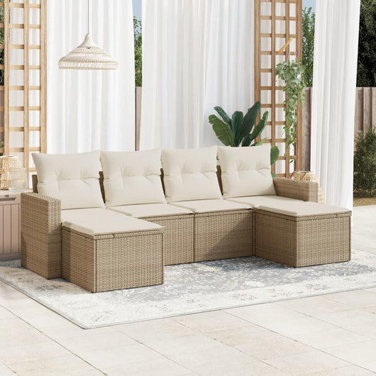 Set Divano da Giardino 6 pz con Cuscini Beige in Polyrattancod mxl 111322