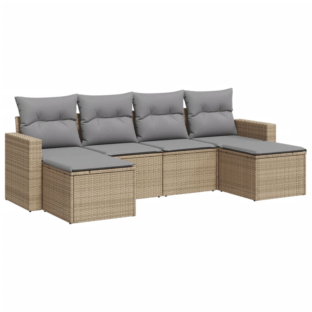 Set Divano da Giardino 6 pz con Cuscini Beige in Polyrattan 3251656