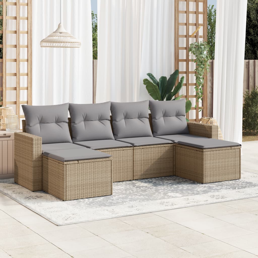 Set Divano da Giardino 6 pz con Cuscini Beige in Polyrattan 3251656