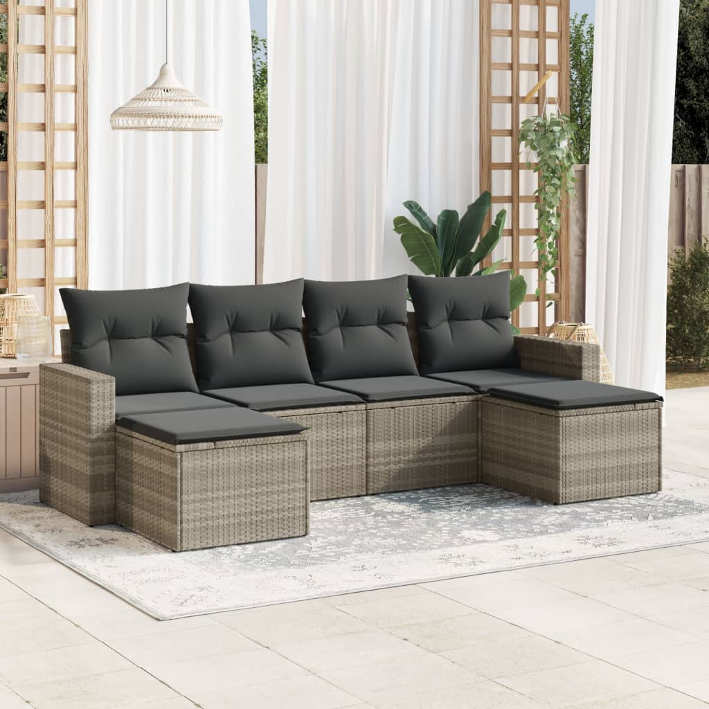 Set Divano da Giardino 6pz con Cuscini Grigio Chiaro Polyrattan 3251659