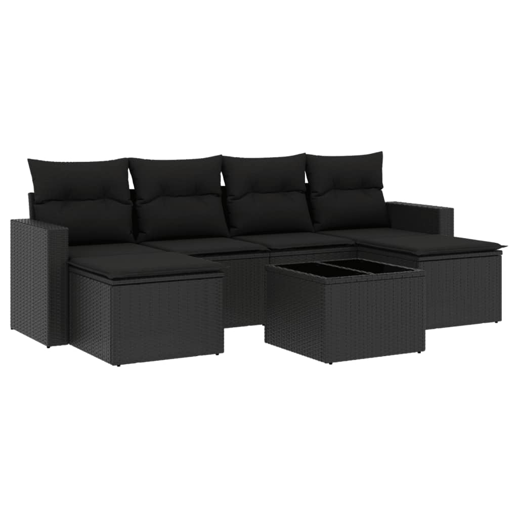 Set Divani da Giardino con Cuscini 7pz Nero Polyrattan 3251662