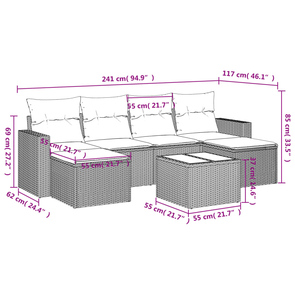 Set Divani da Giardino con Cuscini 7pz Nero Polyrattan 3251662